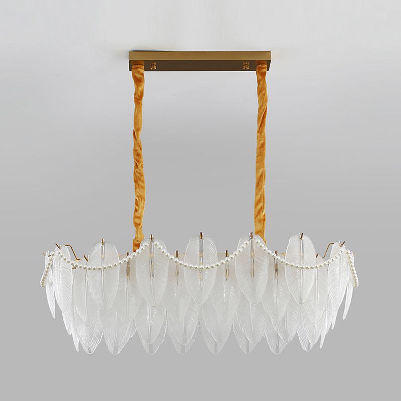 Modern Style Oval Shape Island Lights White Glass 8 Light Island Lighting in Gold