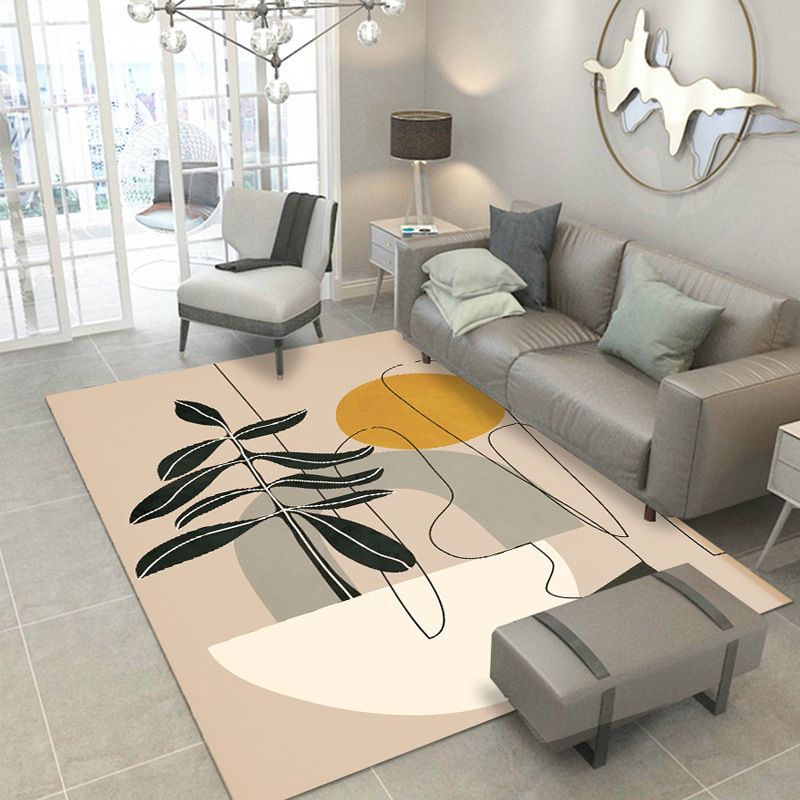 Modern Palm Leaves Print Rug Polyester Indoor Carpet Stain Resistant Area Rug for Home Decoration