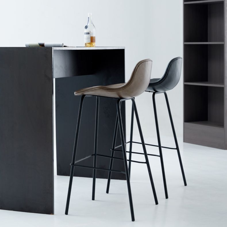 Contemporary Footrest Low Back Bar Stool Leather Counter Stool for Living Room