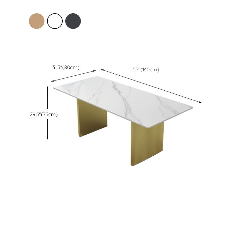 Traditional Luxury Double Pedestal Table Rectangle Dining Table with Metal Base