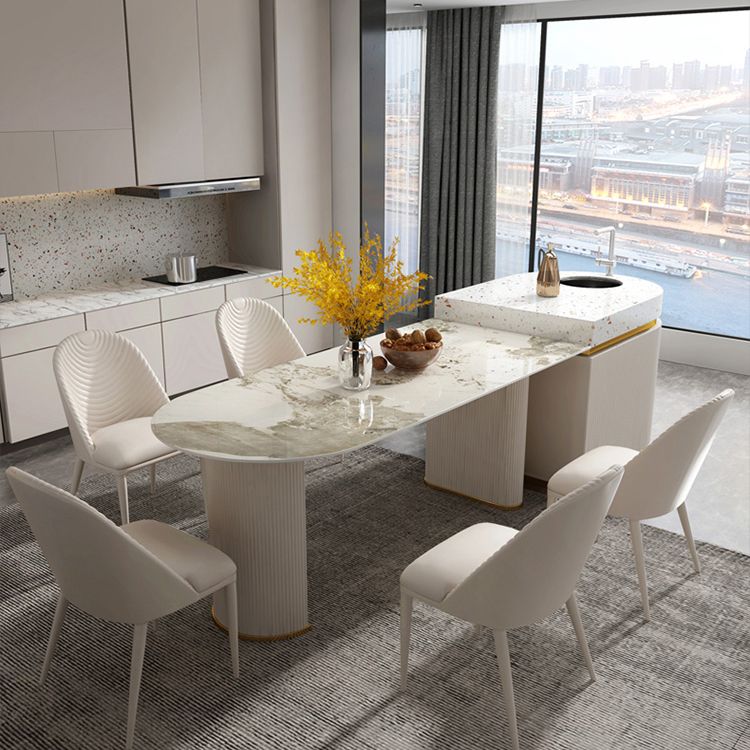 Modern Freeform Dining Table Sintered Stone Table with Double Pedestal