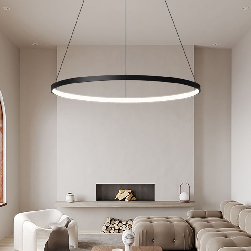 Contemporary Circle Shape Pendant Chandelier Metal Single Light Pendant Lighting in Black