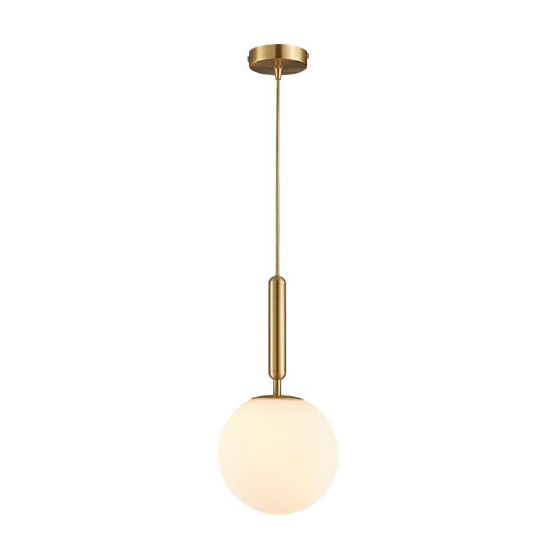 Ball Dining Room Pendulum Light White Glass 1-Head Simple Pendant Lighting in Brass
