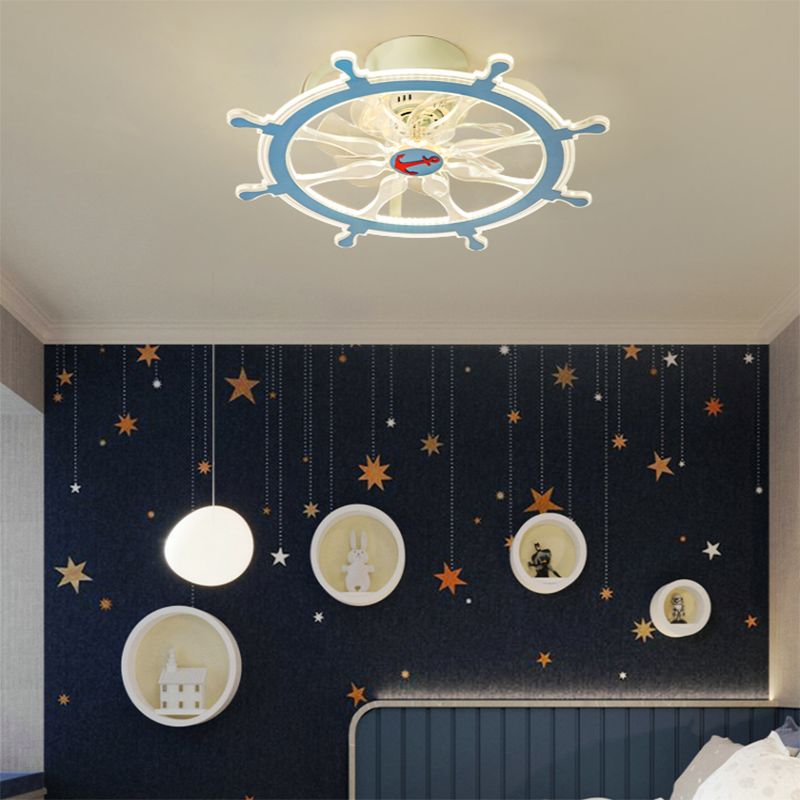 Ventilateur de navigation de voile unique Light Méditerranéen LED à LED Semi Flush For Room pour les enfants