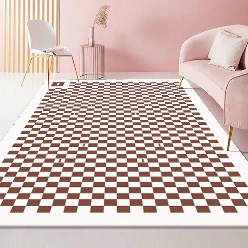 Green Lattice Print Rug Polyester Modern Washable Rug Non-Slip Backing Rug for Living Room