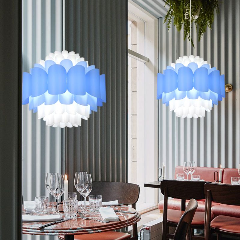 Blue Layered Floral Pendant Lighting Modernist Acrylic LED Hanging Ceiling Light for Restaurant