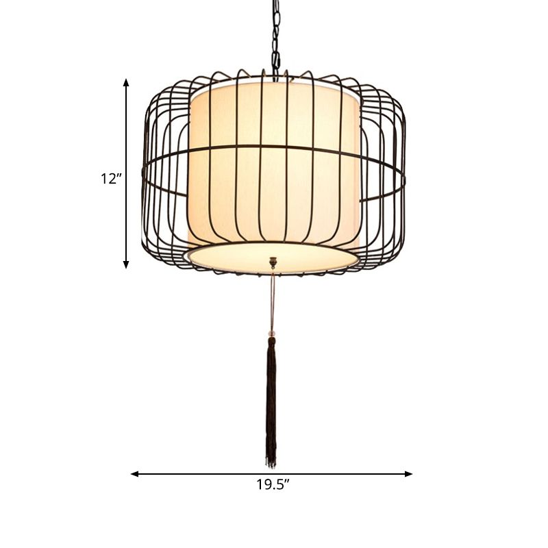 16 "/19.5" brede stof zwart hangende hanger lantaarn 1 licht traditionele stijlvolle omlaag verlichting