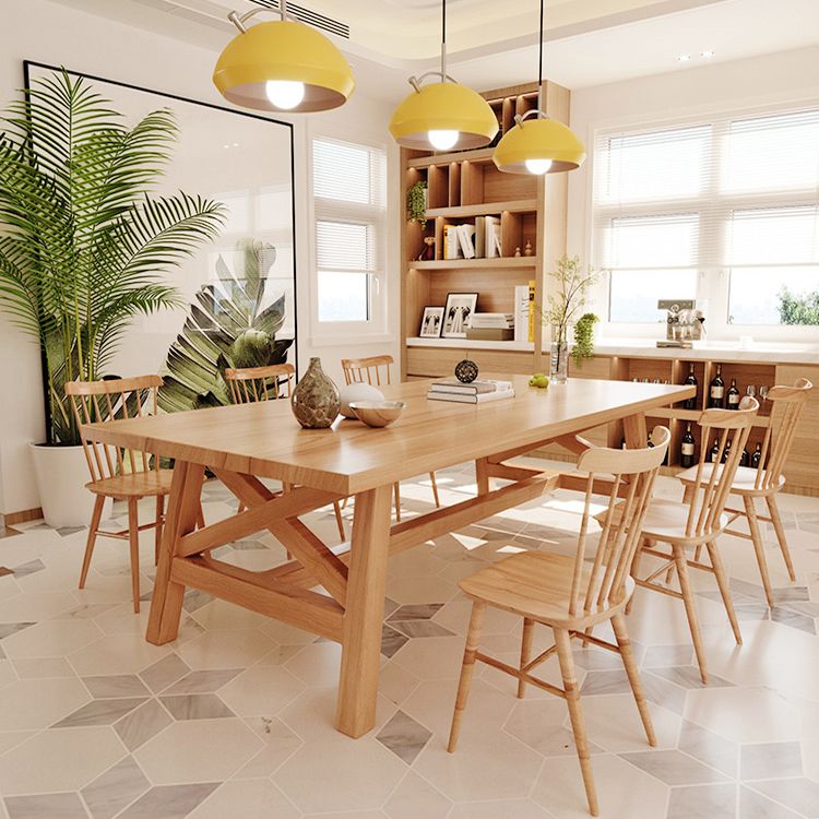 Modern Style Dining Table Solid Wood Rectangle Trestle Table for Home