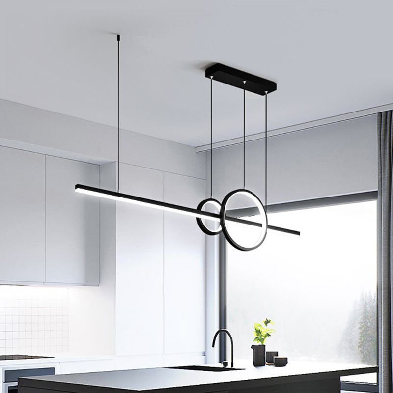 Round and Liner Metallic Multi Pendant Chandelier Simple Style LED Black/Gold Hanging Light Fixture in Warm/White Light