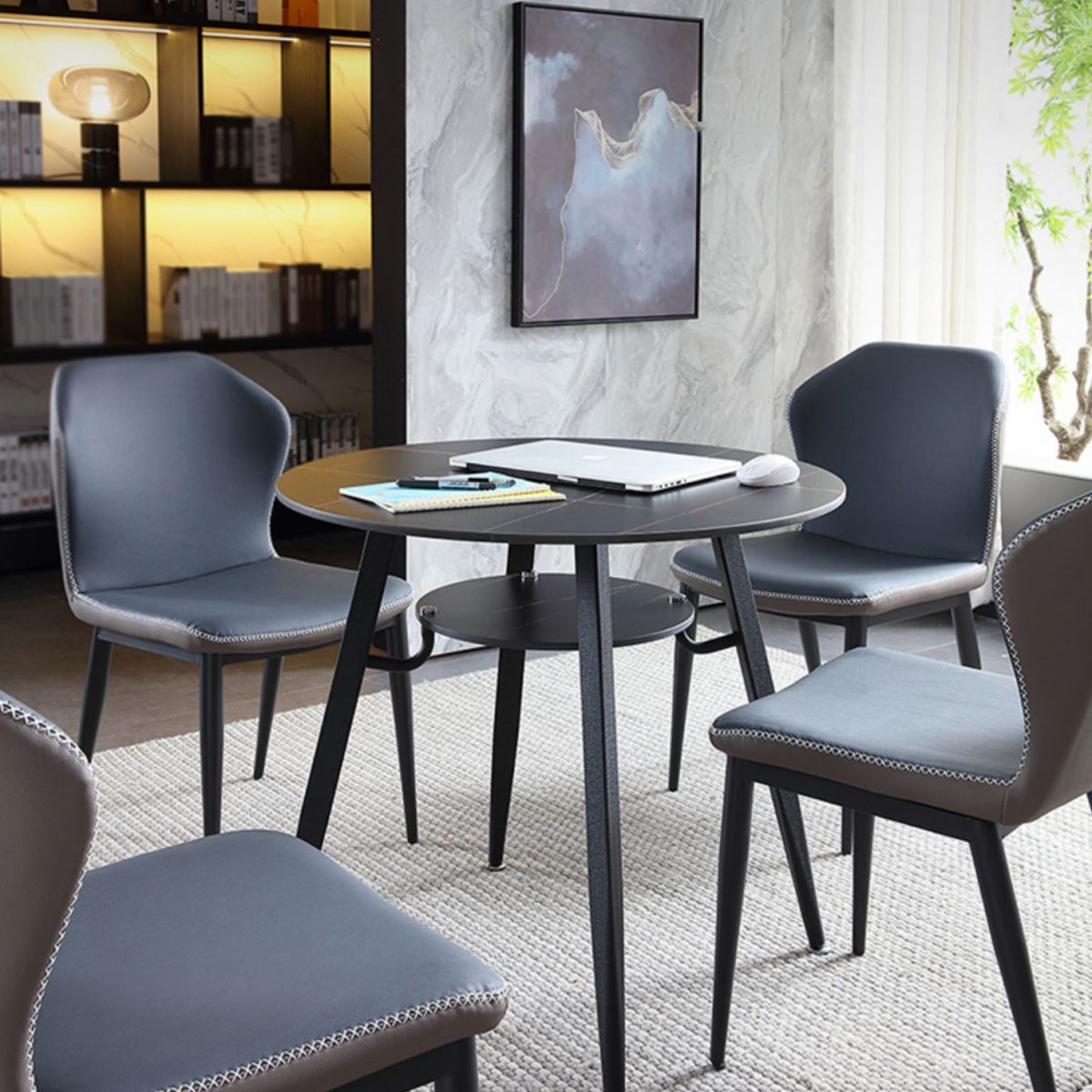 Moderner Stil runder Esszimmer Tisch gesinterte Steintisch mit Metallbasis