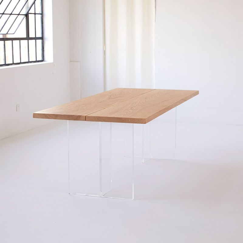 Rectangle Pine Wood Dining Table Modern Kitchen Table with Acrylic Double Pedestal