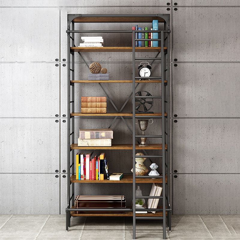 Modern Style Open Back Bookshelf Standard Metal Bookcase in Black