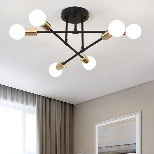 Multi-Light Semi Flush Mount in Industrial Vintage Style Bare Bulb Ceiling Light