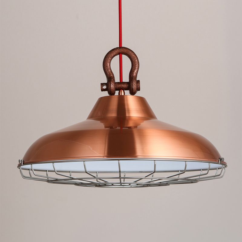 Apparecchio di illuminazione a sospensione con cornice metallica con tonalità fienile industriale 1 bulbo soggiorno lampada appesa in bianco/rame/ruggine