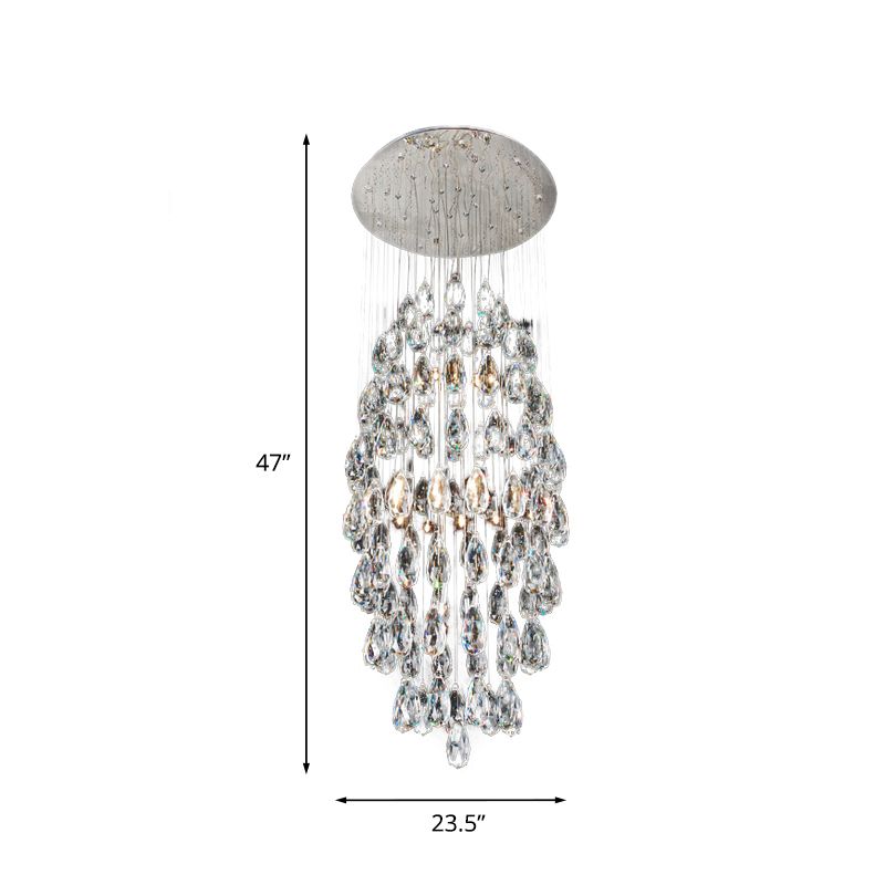 Crystal Drip Oval Flush Mount Chandelier Modern Stylish 6-Bulb Restaurant Ceiling Light in Satin Nickel