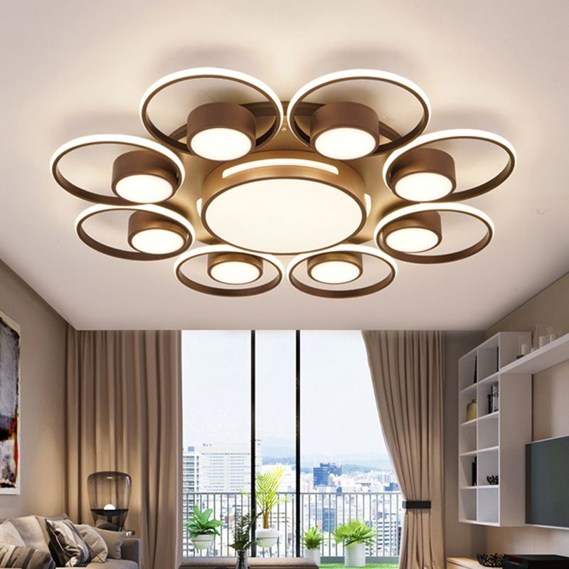 Modernism 2/4/6 Lights LED Ceiling Flush Mount Light with Acrylic Shade Brown Round Ceiling Light Fixture in Warm/White Light