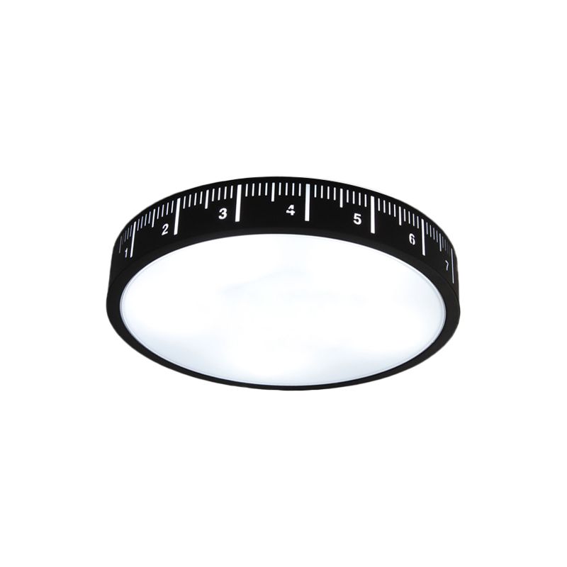 Minimalist Led Light Fixture with Acrylic Shade Black Finish Drum Flush Ceiling Light for Corridor