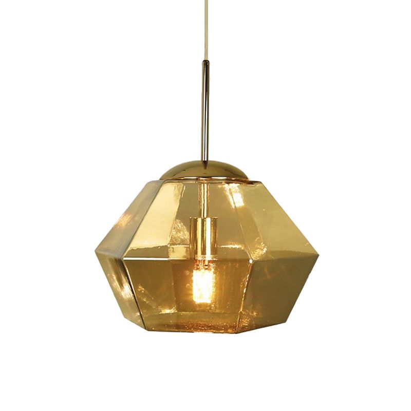 Silver/Gold Glass Diamond Pendant Lamp Postmodernism 1 Bulb Suspended Lighting Fixture over Table