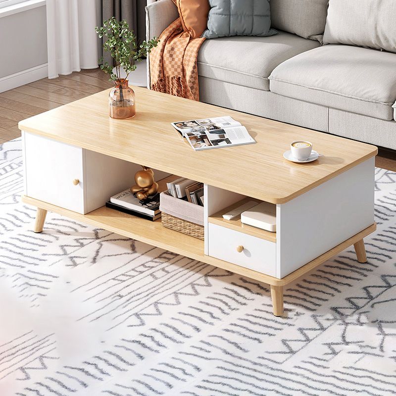 15.75"H Modern Rectangle Wooden 4 Legs Coffee Table with Storage