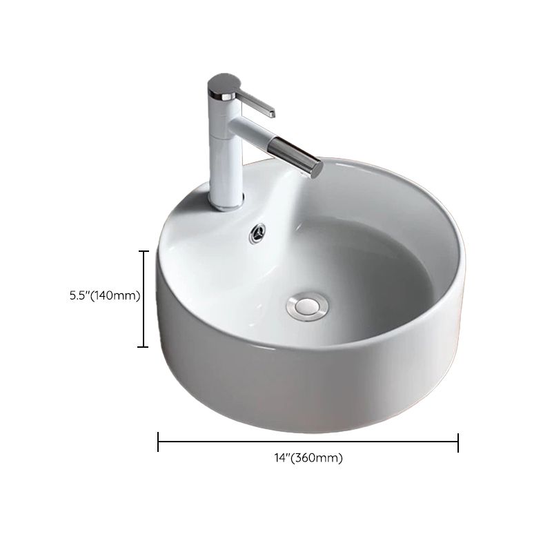 Modern Vessel Bathroom Sink Porcelain Oval with Pop-Up Drain Bathroom Sink