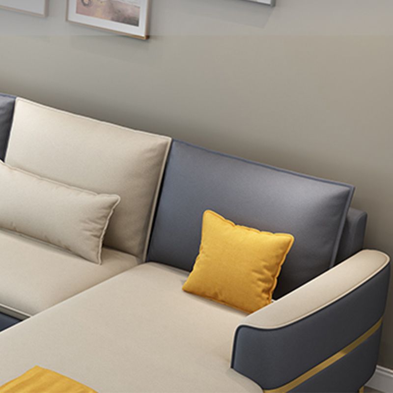 Glam Faux Leather Square Tufted Sofa Grey and Beige Sofa Chaise
