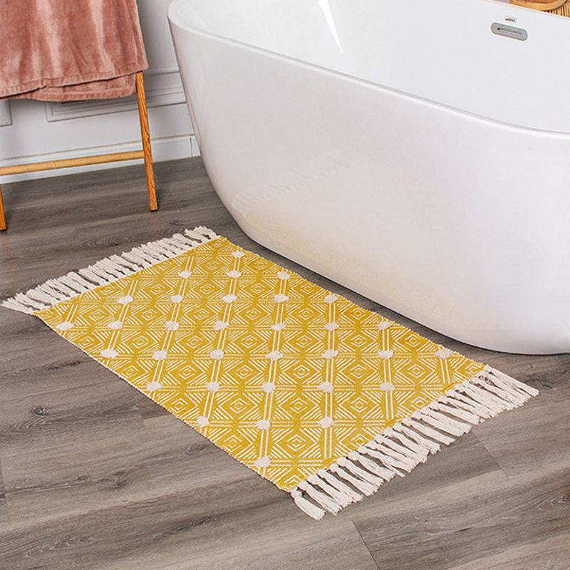 Multicolor Diamond Patterned Rug Cotton Funky Rug Machine Washable Pet Friendly Carpet for Bedroom