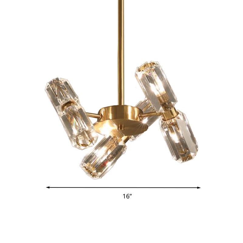 Tube Faceted Crystal Chandelier Lamp Contemporary 6/8/10 Bulbs Gold Hanging Ceiling Light