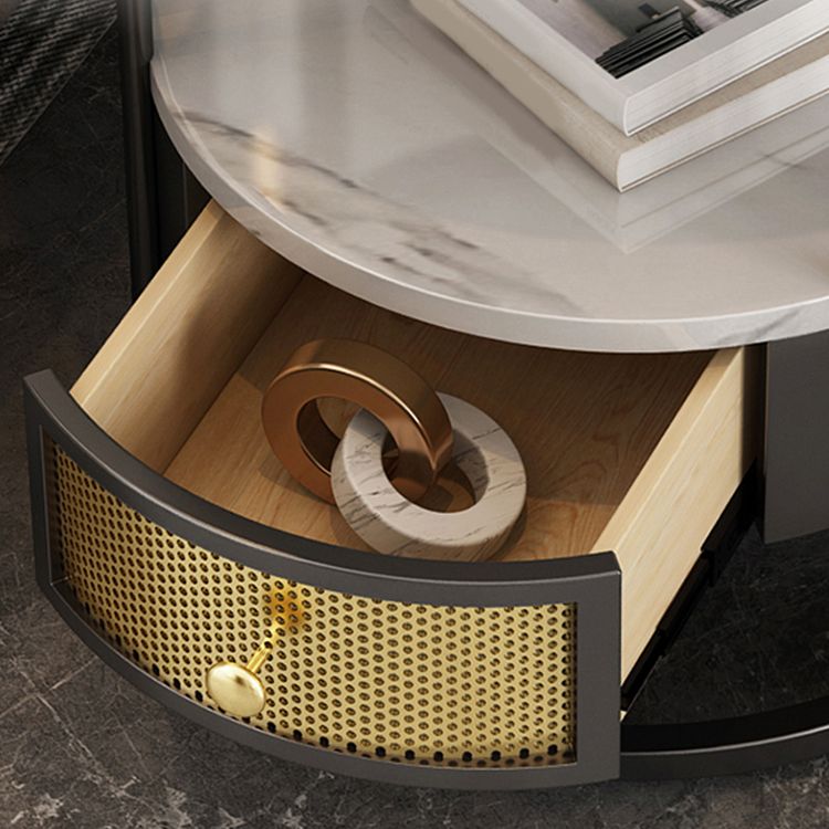 Contemporary Slate Top Round Side End Table Frame End Table with Drawer