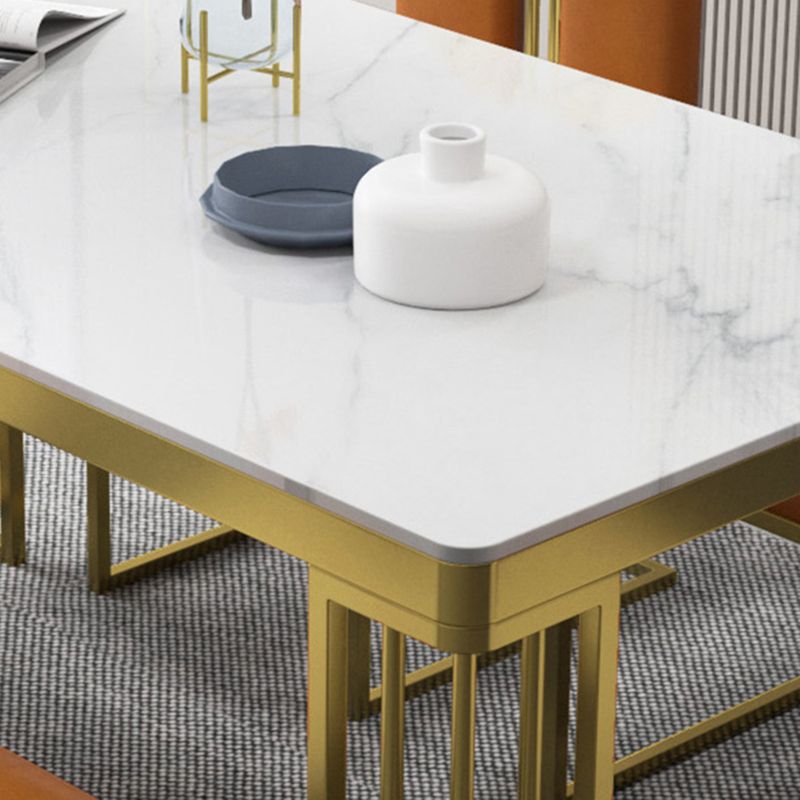 Glam Style Stone Top Dinette Table Gold Base Dining Table for Living Room