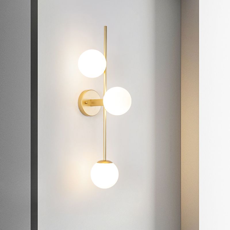 3 - Light Gold & White Wall Light Iron and Glass Wall Fixture with Ball Shade
