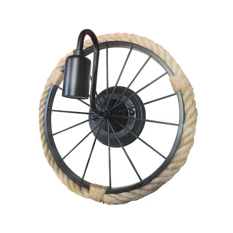 Modern Rope Wall Sconce Circle Shape Metal Wall Light for Bedroom in Black