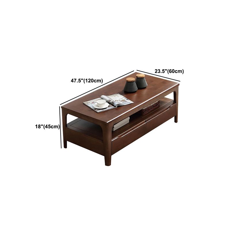 Nordic Solid Wood Coffee Table 4-Drawer 1-Shelf Cocktail Table