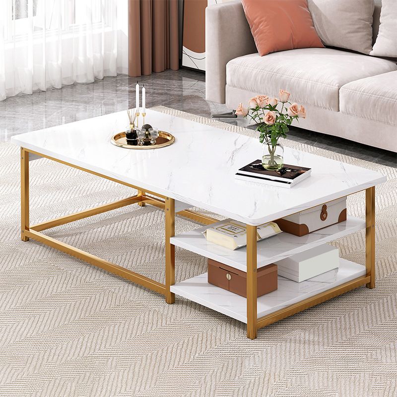 23.6" D Modern Rectangular Coffee Cocktail Table with 2-Shelf