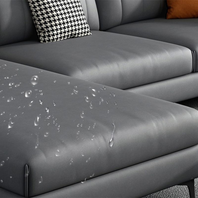 Modern Faux Leather Sectional with 4 Pillows Back for 4 People