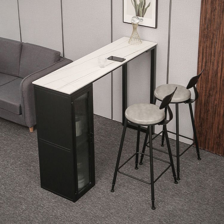 Modern Indoor Rectangle Bar Dining Table with Storage Stone Bar Height Cocktail Table