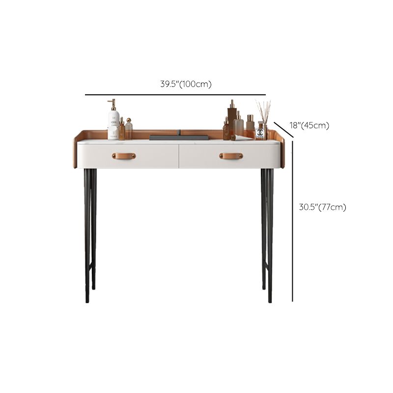 Stone Top Make-up Vanity Orange Solid Wood Vanity Dressing Table Set
