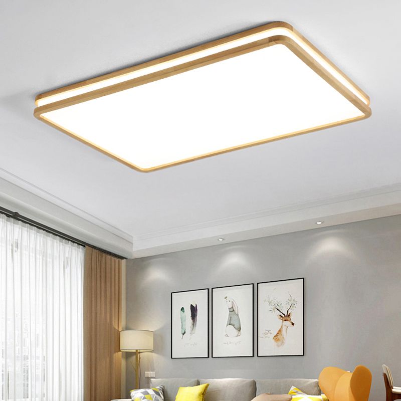 Modern Rectangle Shape Ceiling Light Wood 1 Light LED Flush Mount Light for Bedroom