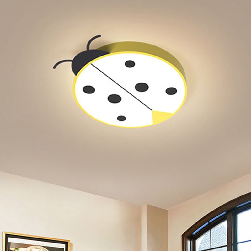Ladybug Flush Mount Light Fixture Cartoon Acrylic Rose Red/Yellow LED Flushmount Lighting for Children Bedroom