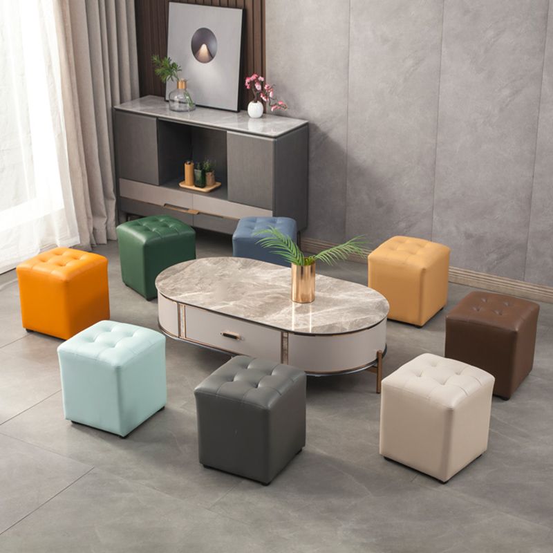 Contemporary Pouf Ottoman Genuine Leather Tufted Upholstered Solid Color Ottoman