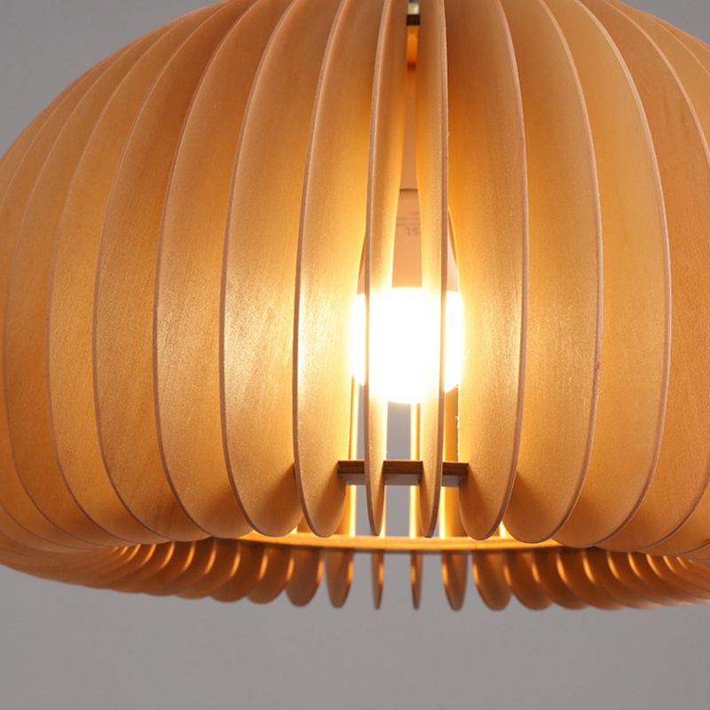 Pumpkin Ceiling Pendant Lamp Nordic Style Wood Dinning Room Suspension Pendant in Beige