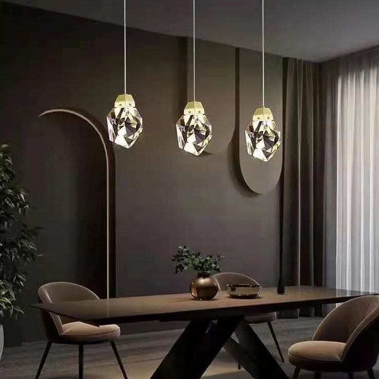 Copper Gold LED Hanging Lamp in Modern Artistic Style Crystal Geometric Pendant Light for Dining Room