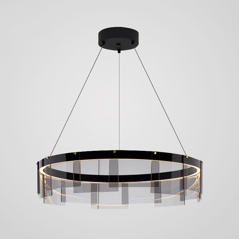 Luz de colgante circular de metal ligero de lámpara LED de lámpara LED moderno con sombra de vidrio