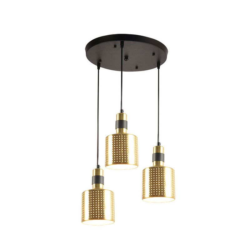 Simplicity Punched Bottle Multi Pendant Metal 3 Lights Dining Room Hanging Lamp Kit in Brass