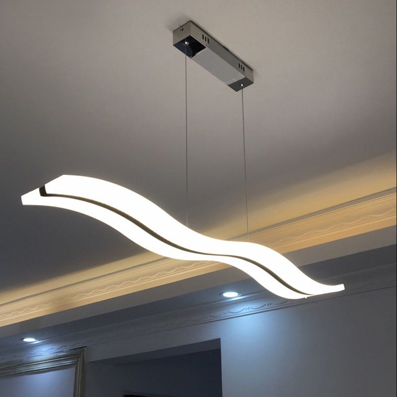 Lumière en île à LED blanche en acrylique dans le pendentif linéaire en acier inoxydable moderne en acier inoxydable