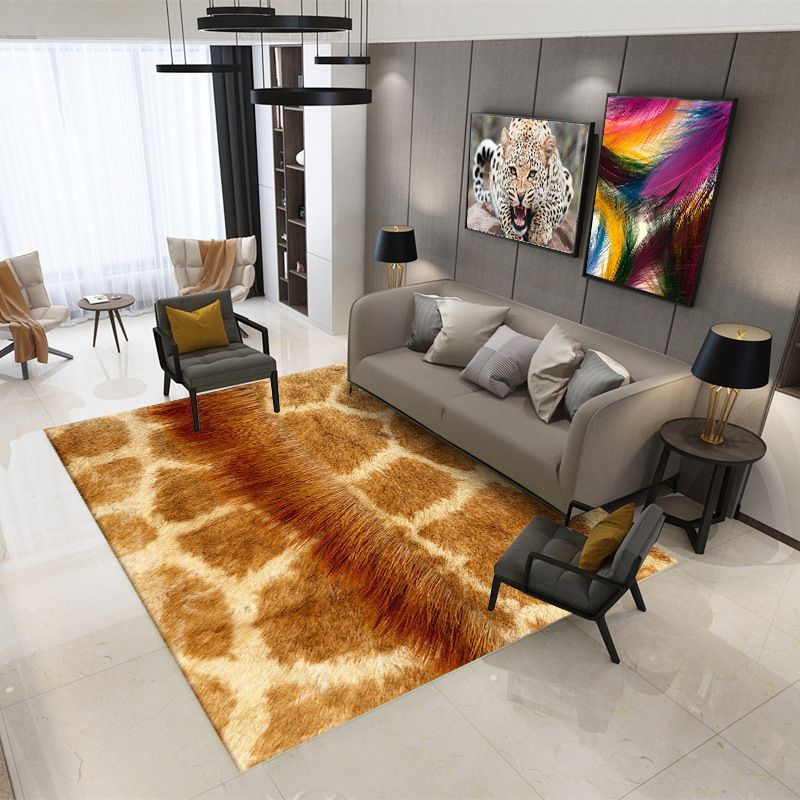 Elegant Brown Tone Bionic Carpet Polyester Animals Texture Indoor Rug Stain Resistant Rug for Home Decor