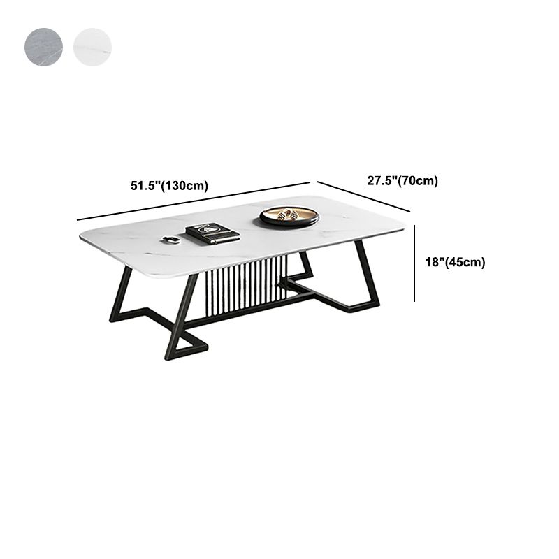 Rectangle Stone Top Coffee Table with Black Metal Trestle Base