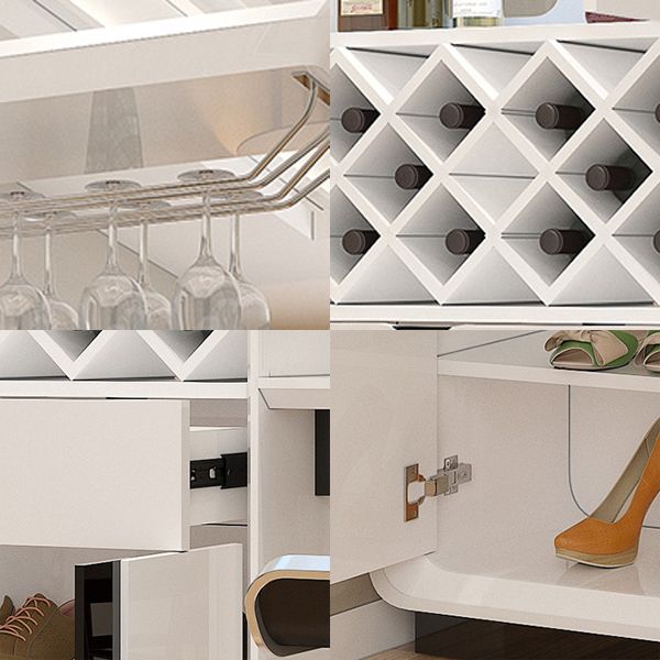 Modern Rectangle Bar Table Artificial Wood Base with Wine Cabinet for Living Room