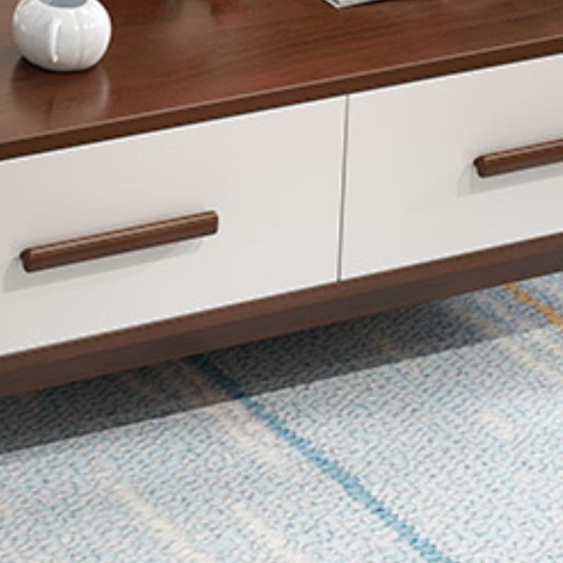 Scandinavian Coffee Table with 2 Drawers and 4 Wooden Legs in Rubberwood
