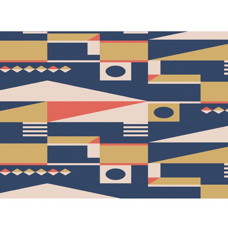 Lässiger, moderner Teppich in Blau und Gelb, Farbblock-Geometrie-Muster, Teppich aus Polyester, rutschfester Teppich für Heimdekoration