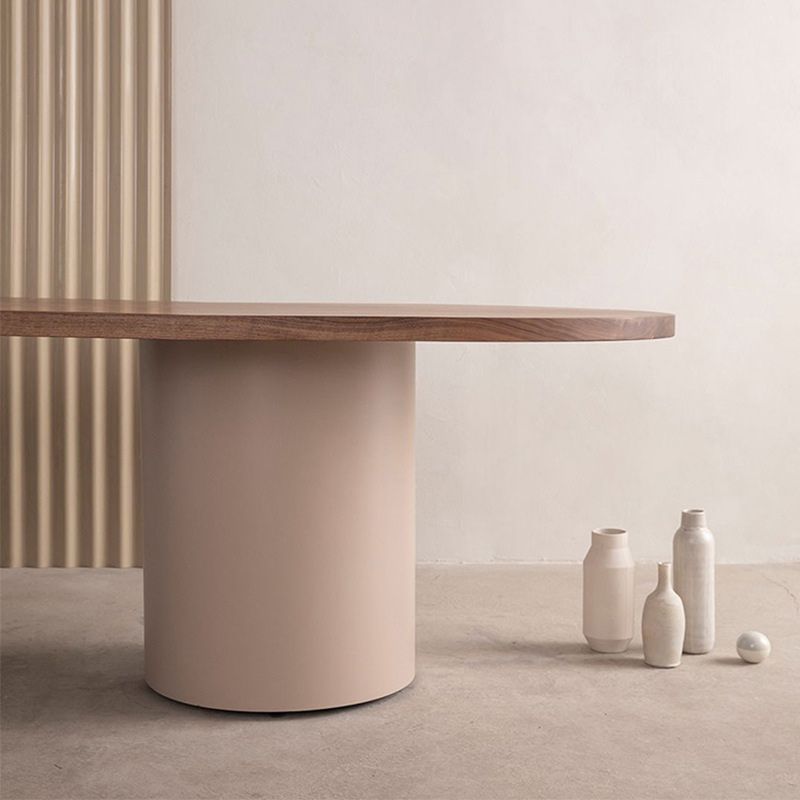 Solid Wood Top Dining Table Modern Oval Table with Double Pedestal Base